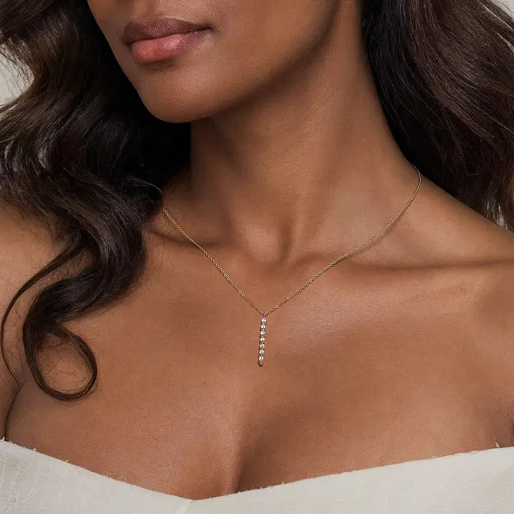GABRIEL & CO 14K YELLOW GOLD WHITE SAPPHIRE BAR NECKLACE