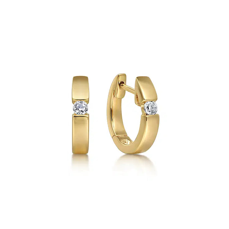 GABRIEL & CO 14K YELLOW GOLD WHITE SAPPHIRE HUGGIE HOOPS