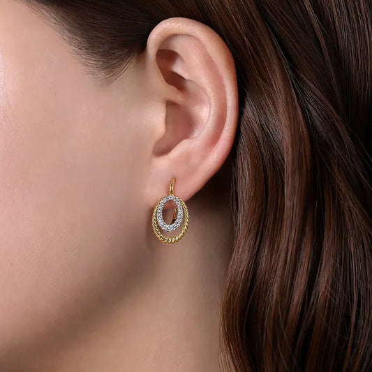 GABRIEL & CO 14K OVAL DIAMOND TWIST ROPE DROP EARRINGS