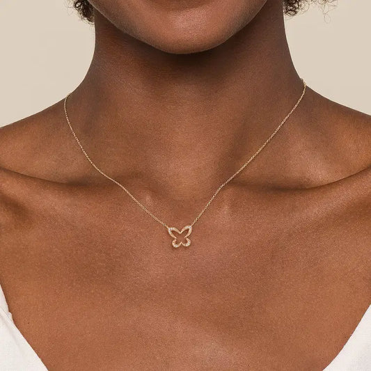 GABRIEL & CO 14K YELLOW GOLD OPEN DIAMOND BUTTERFLY PENDANT