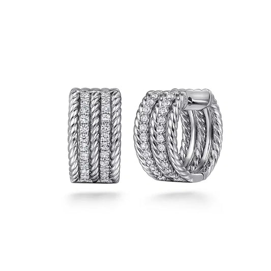 GABRIEL & CO STERLING SILVER WHITE SAPPHIRE HAMPTON HUGGIE EARRINGS