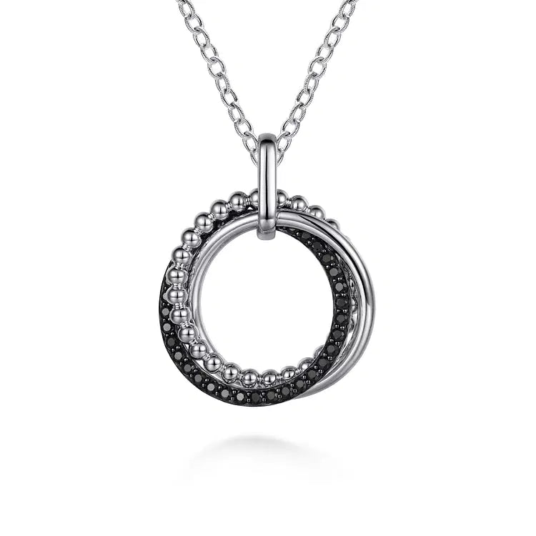 GABRIEL & CO STERLING SILVER BLACK SPINEL CIRCULAR BUJUKAN PENDANT NECKLACE
