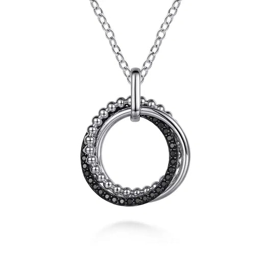 GABRIEL & CO STERLING SILVER BLACK SPINEL CIRCULAR BUJUKAN PENDANT NECKLACE