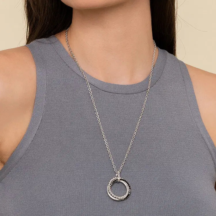 GABRIEL & CO STERLING SILVER BLACK SPINEL CIRCULAR BUJUKAN PENDANT NECKLACE