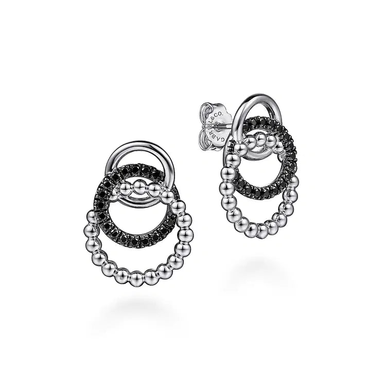 GABRIEL & CO STERLING SILVER BLACK SPINEL BUJUKAN LINK STUD EARRINGS