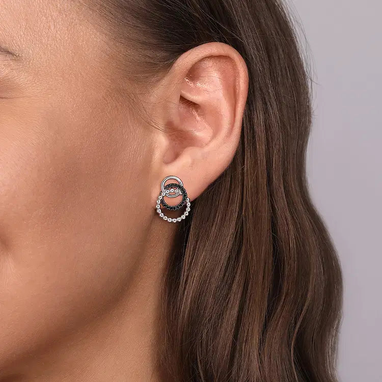 GABRIEL & CO STERLING SILVER BLACK SPINEL BUJUKAN LINK STUD EARRINGS