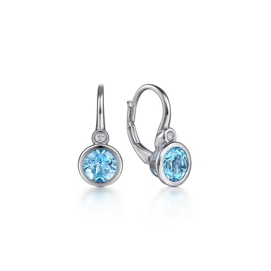 GABRIEL & CO  STERLING SILVER AND BLUE TOPAZ LEVERBACK EARRING