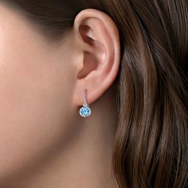 GABRIEL & CO  STERLING SILVER AND BLUE TOPAZ LEVERBACK EARRING