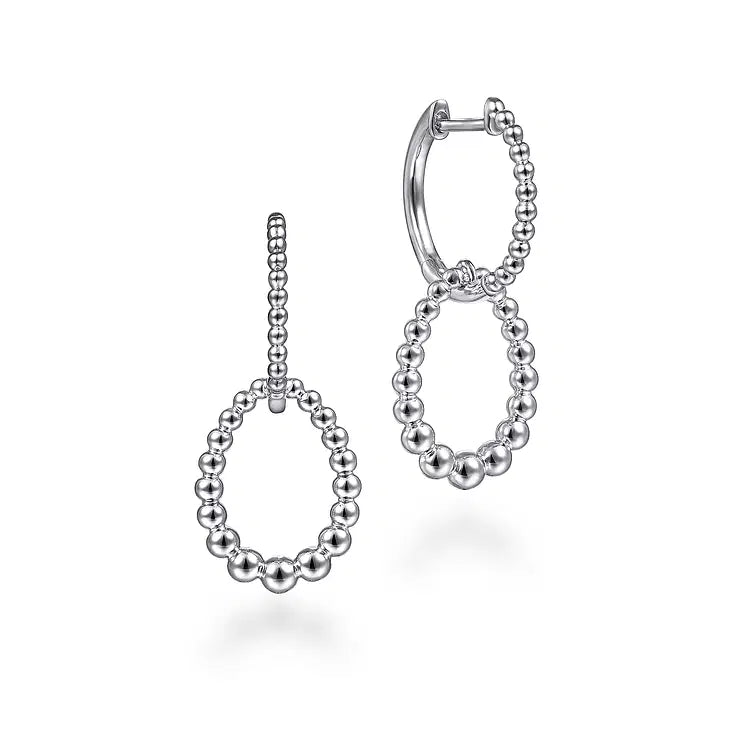 GABRIEL & CO STERLING SILVER BEADED OVAL DROP HUGGIE EARRINGS