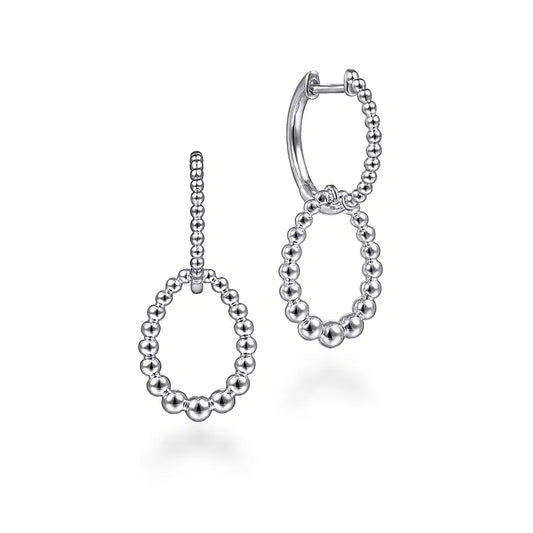 GABRIEL & CO STERLING SILVER BEADED OVAL DROP HUGGIE EARRINGS