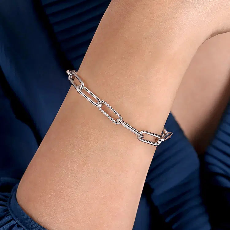 GABRIEL & CO STERLING SILVER AND BEADED LINK BRACELET