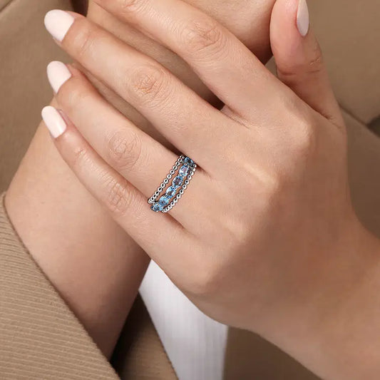 GABRIEL & CO STERLING SILVER SWISS BLUE TOPAZ BUJUKAN RING
