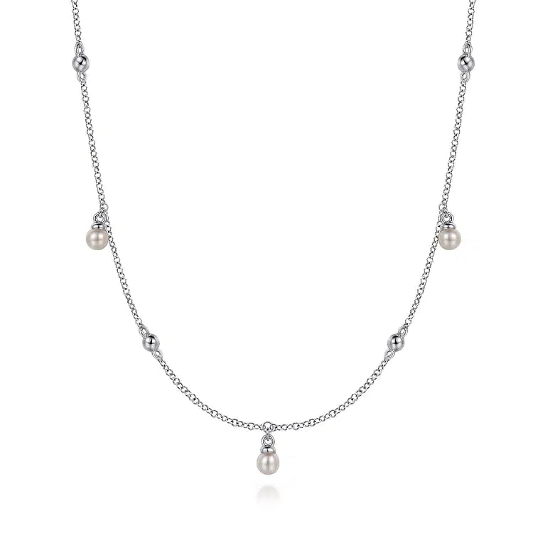 GABRIEL & CO STERLING SILVER PEARL DROP NECKLACE