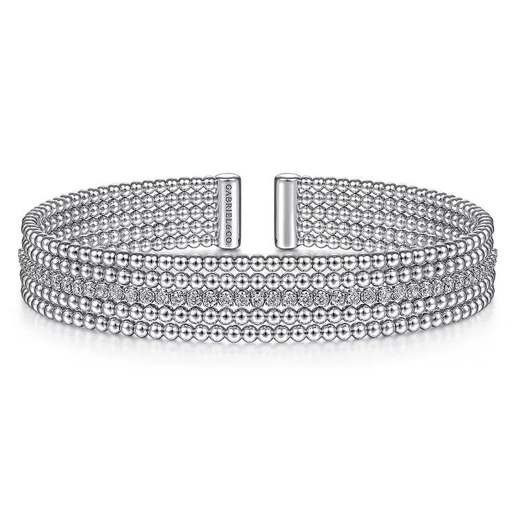 GABRIEL & CO  STERLING SILVER WHITE SAPPHIRE BUJUKAN BEAD CUFF BRACELET