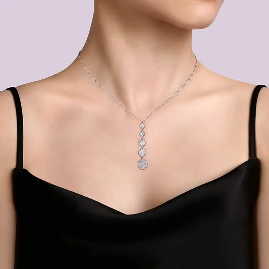 GABRIEL & CO STERLING SILVER WHITE SAPPHIRE LONG CIRCLE PENDANT