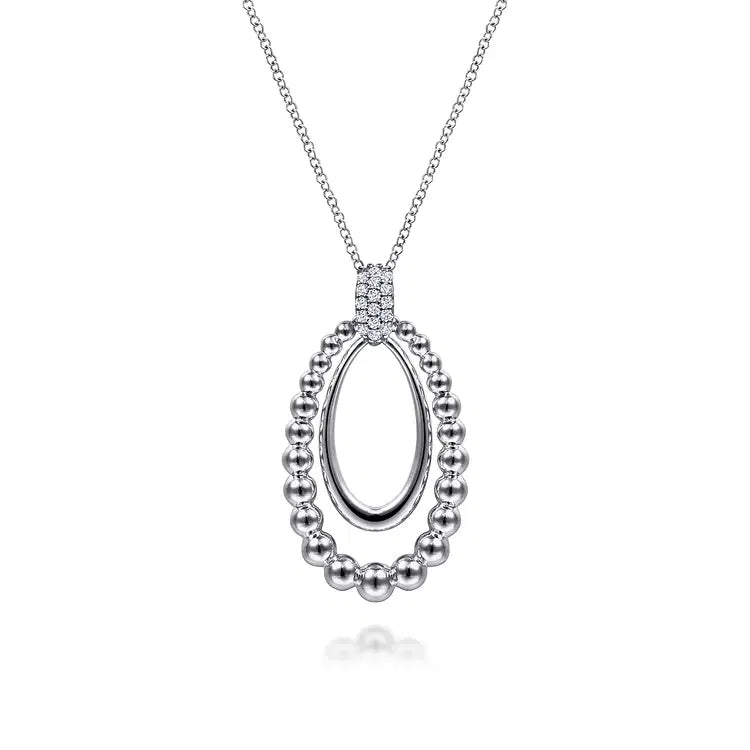 GABRIEL & CO STERLING SILVER OVAL OPEN WHITE SAPPHIRE PENDANT NECKLACE