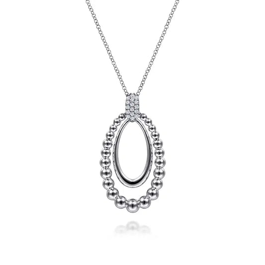 GABRIEL & CO STERLING SILVER OVAL OPEN WHITE SAPPHIRE PENDANT NECKLACE