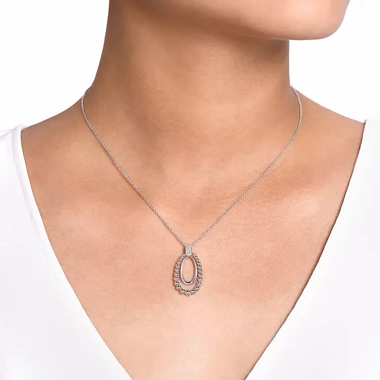 GABRIEL & CO STERLING SILVER OVAL OPEN WHITE SAPPHIRE PENDANT NECKLACE