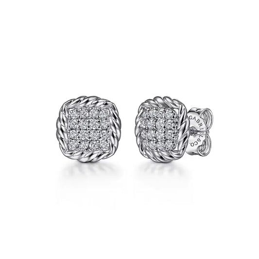 GABRIEL & CO STERLING SILVER WHITE SAPPHIRE ROPE FRAME EARRINGS