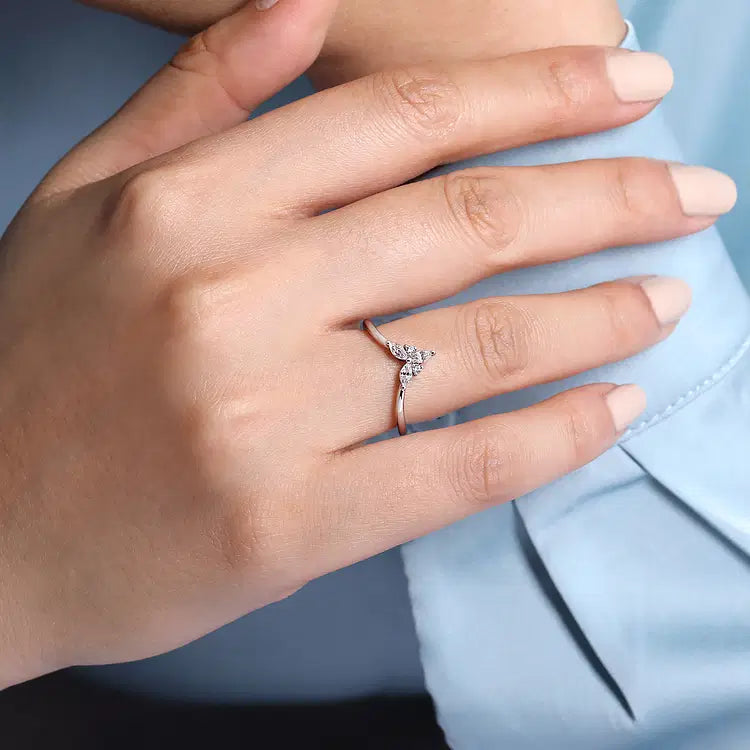 GABRIEL & CO 14K WHITE GOLD POINTED DIAMOND MARQUISE RING