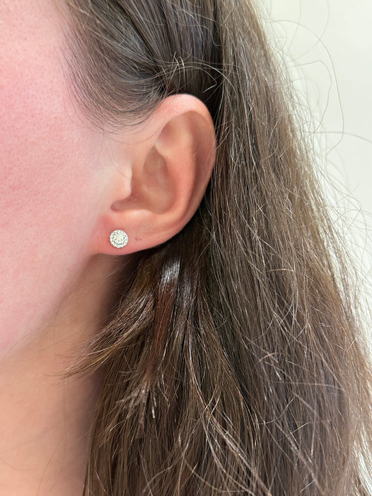 14K WHITE GOLD DIAMOND MIRACLE TOP HALO STUD EARRINGS .24CTTW