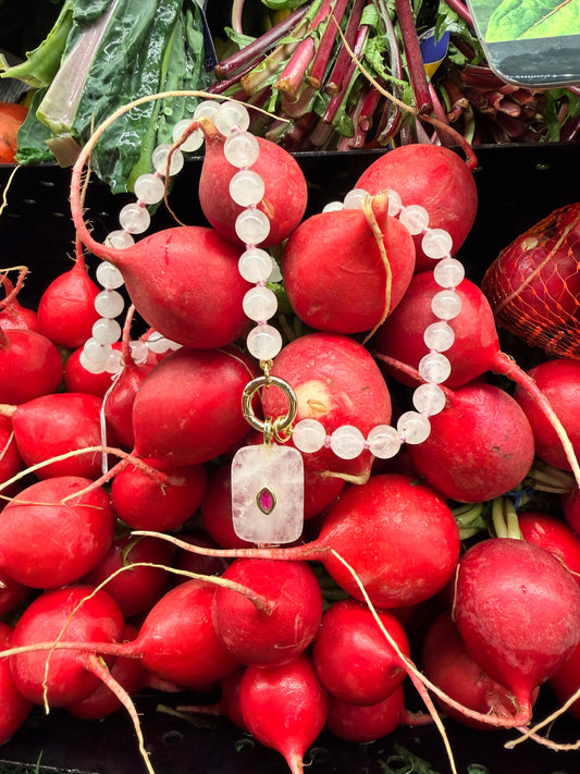 ROSE QUARTZ BEADED CHARM NECKLACE