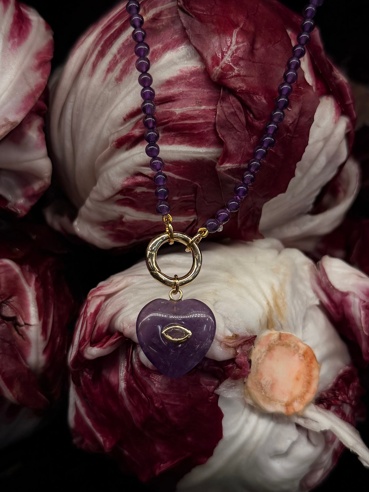 AMETHYST BEADED CHARM NECKLACE