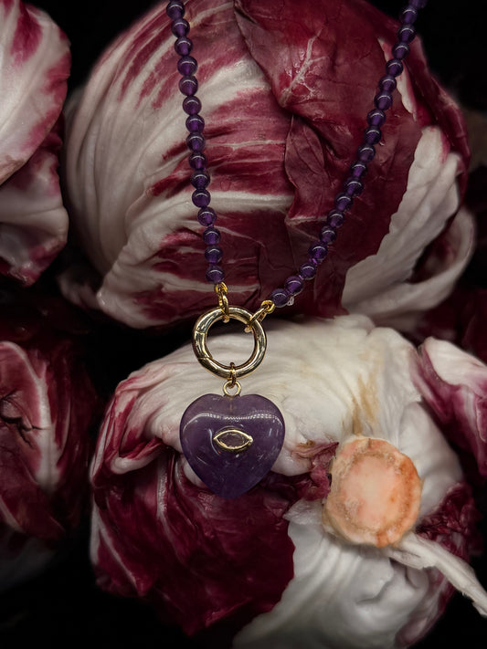 AMETHYST BEADED CHARM NECKLACE