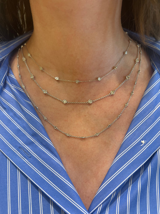 14K WHITE GOLD MIRACLE TOP DIAMOND BY THE YARD NECKLACE  .18 CTTW