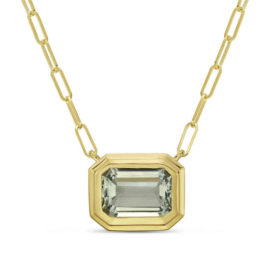 14K YELLOW GOLD GREEN AMETHYST PENDANT NECKLACE