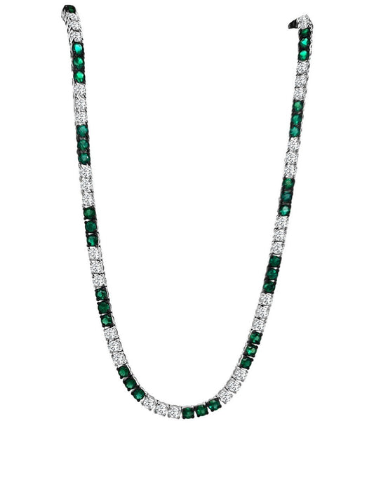 14K WHITE GOLD EMERALD AND DIAMOND TENNIS NECKLACE