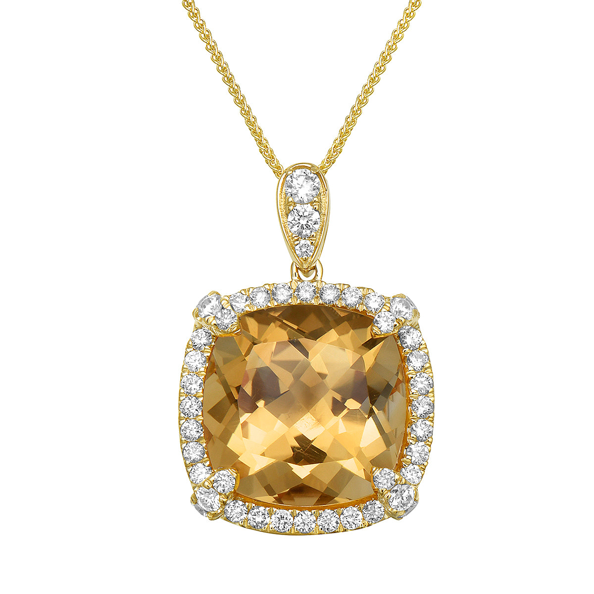 14K YELLOW GOLD CITRINE AND DIAMOND PENDANT