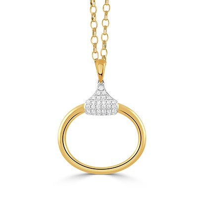 18K YELLOW GOLD OPEN CIRCLE DROP DIAMOND PENDANT