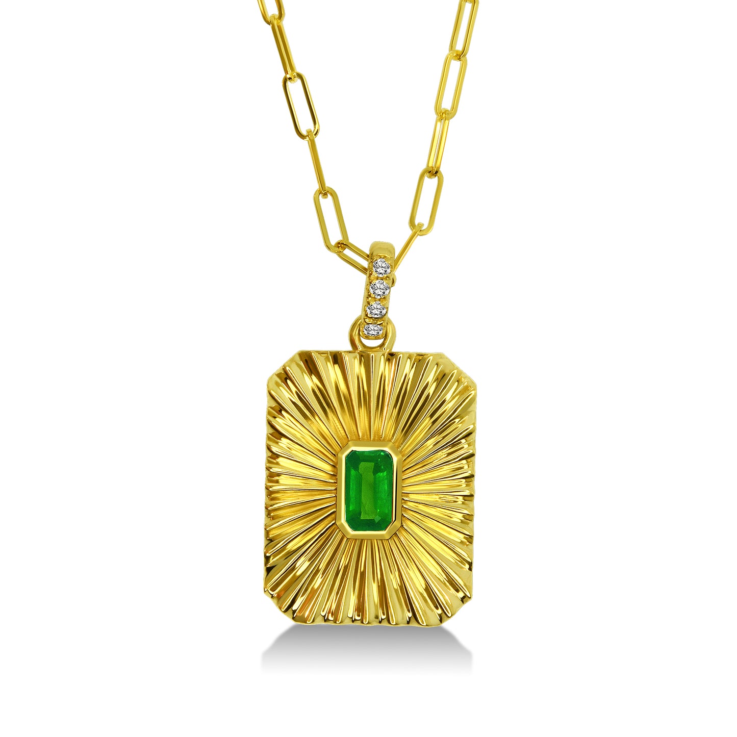 14K YELLOW GOLD RIBBED EMERALD AND DIAMOND NECKLACE