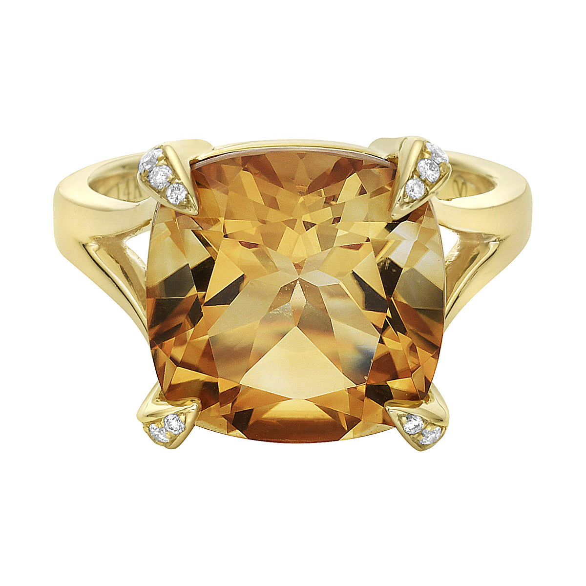 14K YELLOW GOLD CITRINE AND DIAMOND COCKTAIL RING