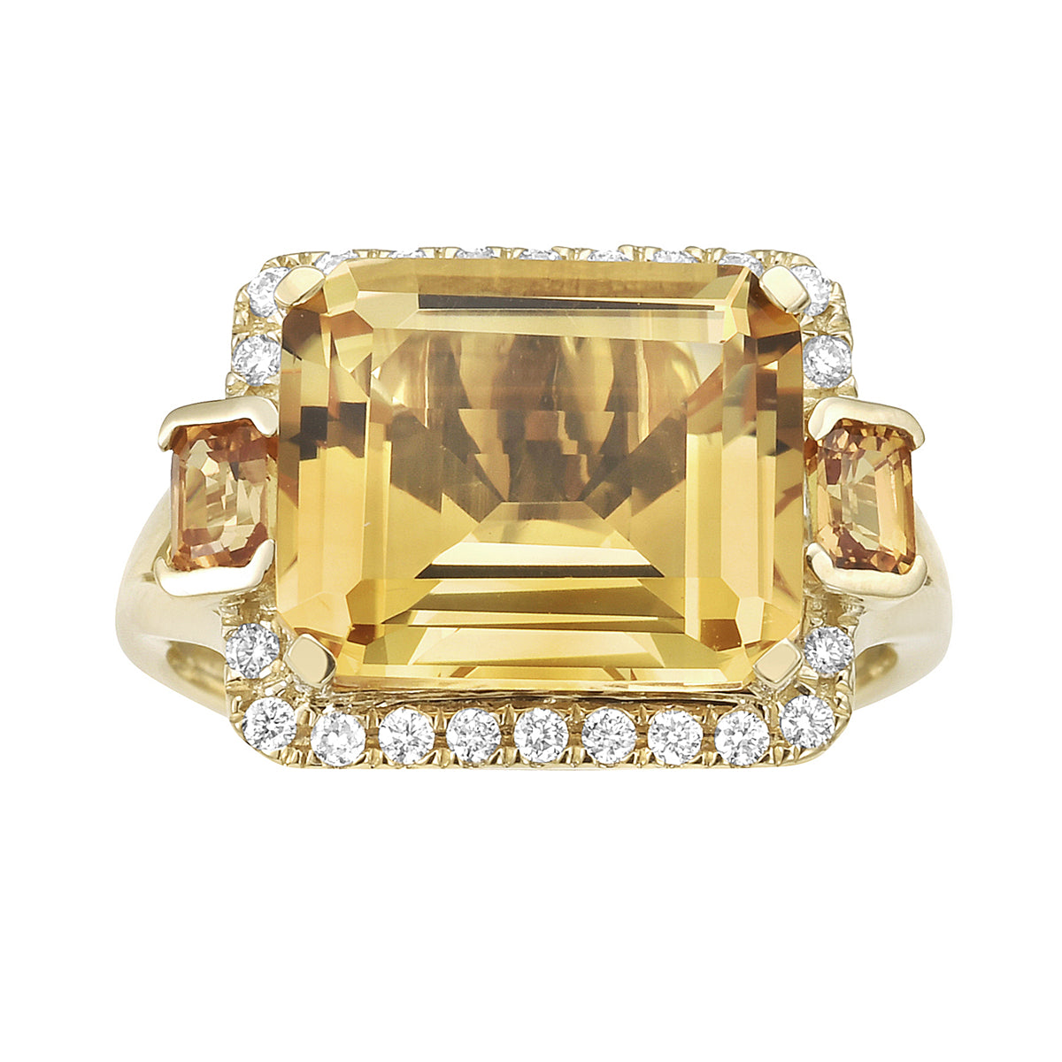 14K YELLOW GOLD CITRINE AND DIAMOND COCKTAIL RING