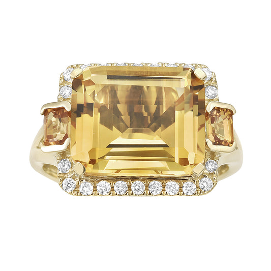 14K YELLOW GOLD CITRINE AND DIAMOND COCKTAIL RING