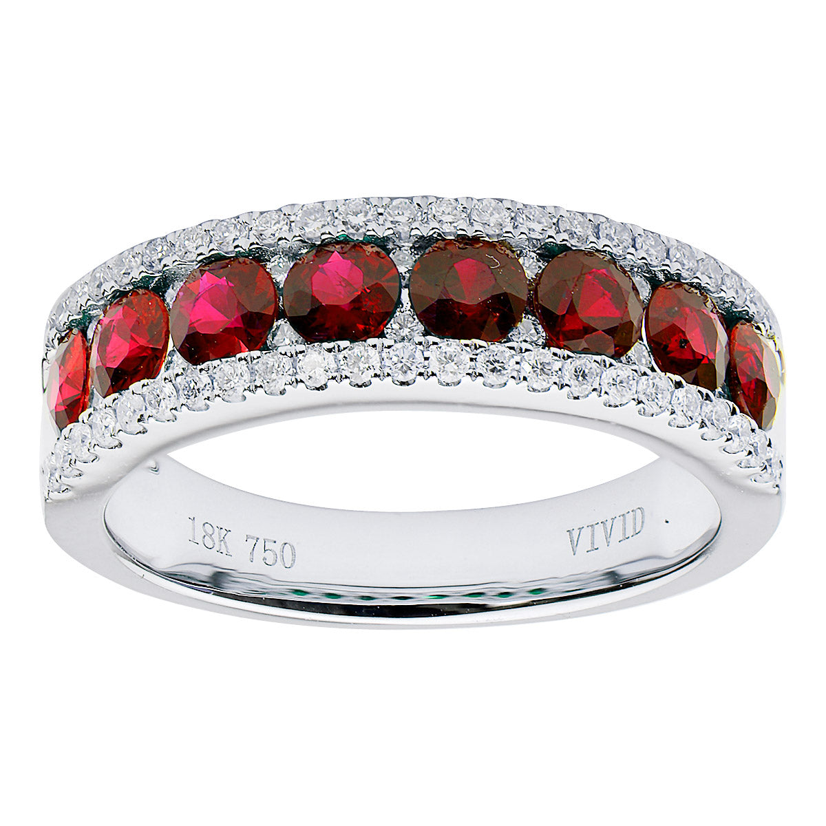 18K WHITE GOLD RUBY AND DIAMOND CHANNEL SET RING