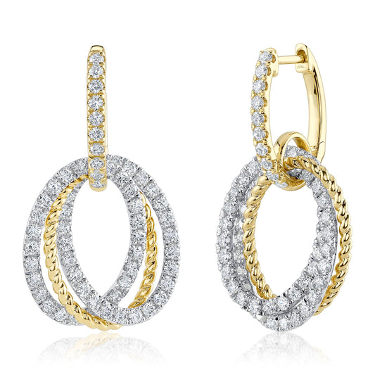 SHY CREATIONS 14K TWO TONE TRIPLE CIRCLE DIAMOND OVAL EARRINGS 2.33CTW