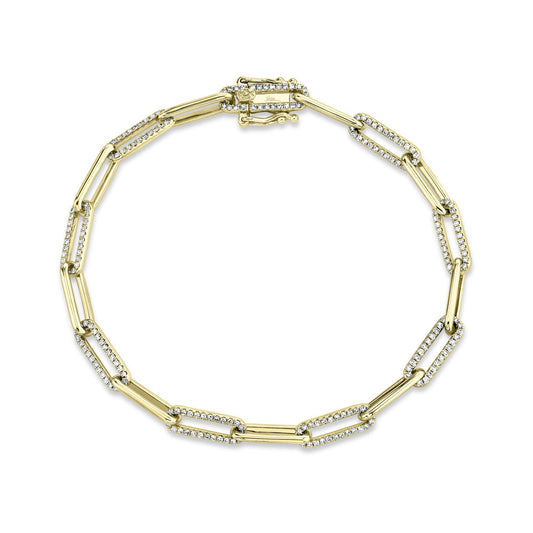 SHY CREATIONS 14K YELLOW GOLD DIAMOND PAPERCLIP TENNIS BRACELET 0.74CTW
