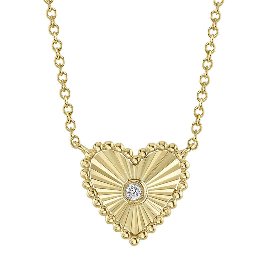 SHY CREATIONS 14K YELLOW GOLD DIAMOND FLUTED HEART NECKLACE 0.02CT