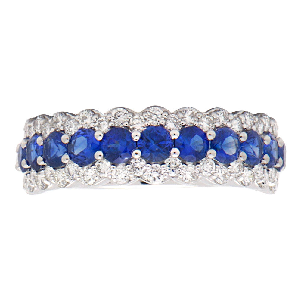 SAPPHIRE AND DIAMOND HALO 3/4 OF THE WAY AROUND BAND