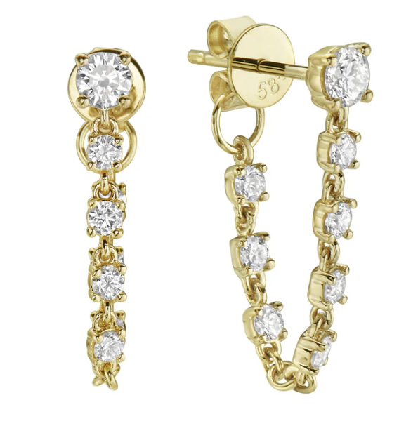 14K YELLOW GOLD DIAMOND DANGLE CHAIN EARRINGS