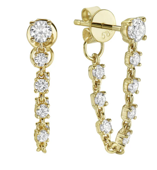 14K YELLOW GOLD DIAMOND DANGLE CHAIN EARRINGS