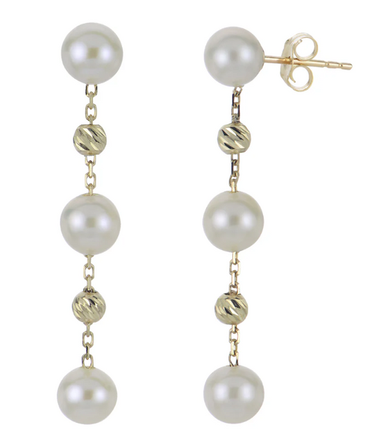 14K YELLOW GOLD 5.5MM FRESHWATER PEARL DANGLE EARRINGS