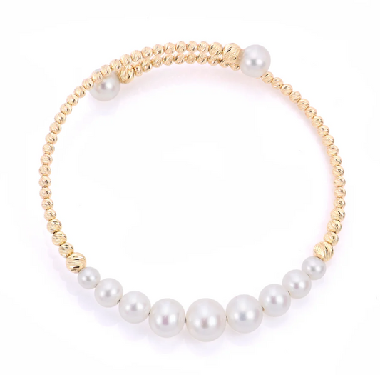 14K YELLOW GOLD GRADUATED FRESHWATER PEARL CUFF BRACELET