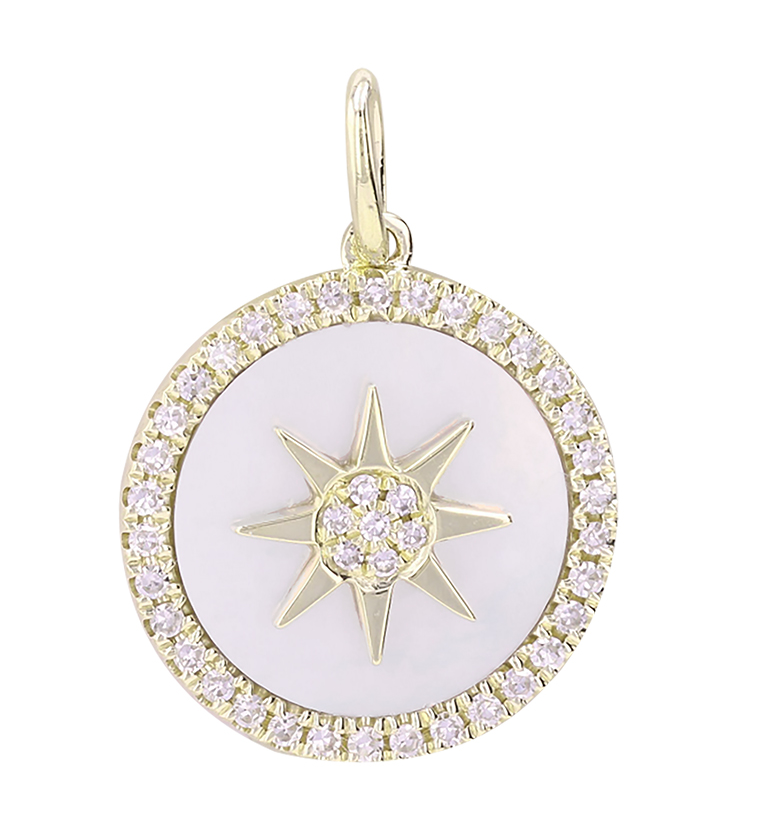 14K YELLOW GOLD MOTHER OF PEARL AND DIAMOND STAR CHARM