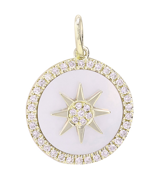 14K YELLOW GOLD MOTHER OF PEARL AND DIAMOND STAR CHARM