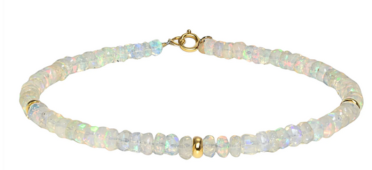 14K YELLOW GOLD ETHIOPIAN OPAL AND ROUNDEL BRACELET