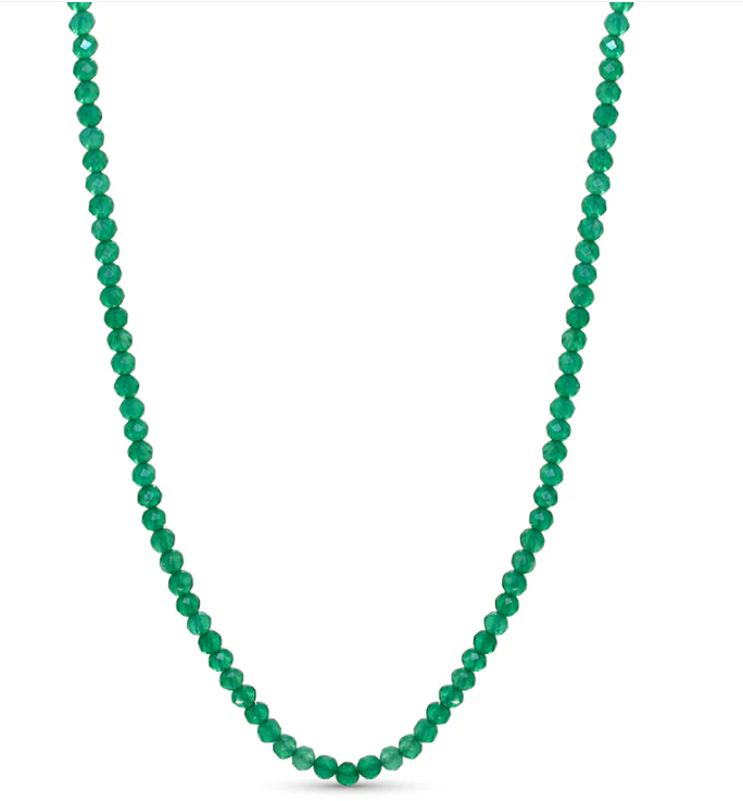14K YELLOW GOLD GREEN ONYX BEADED CHOKER NECKLACE